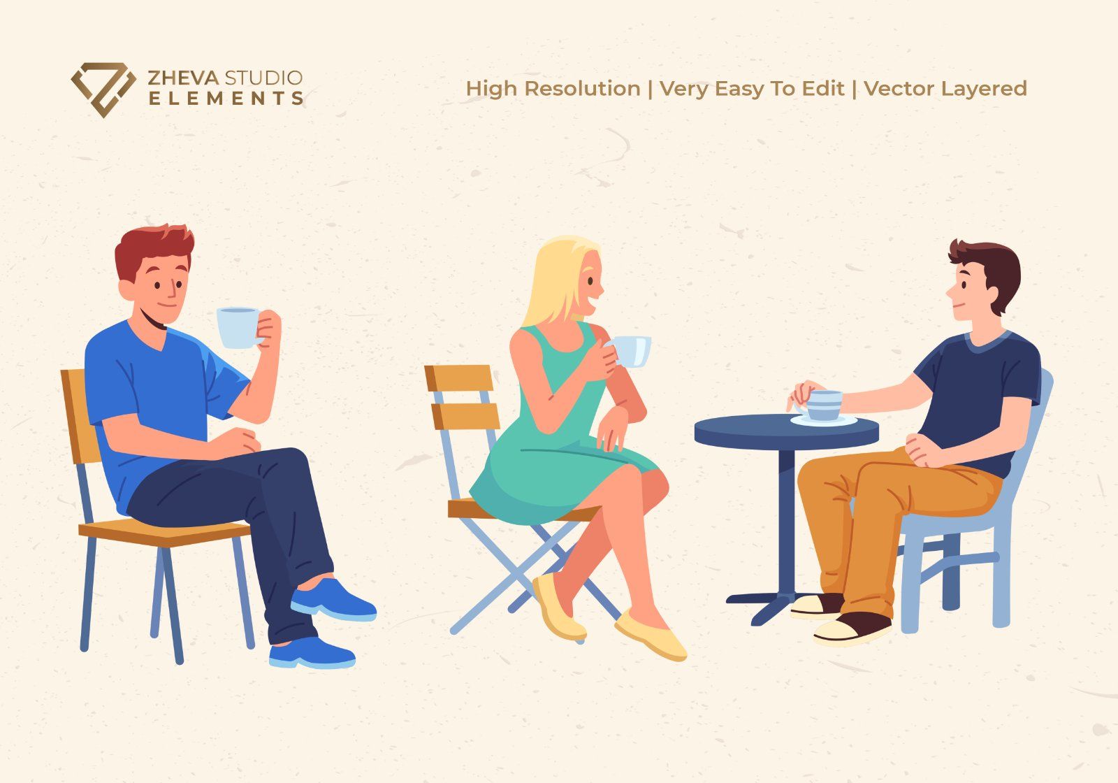 Premium People Sitting and Relaxing in a Cafe Vector Illustration