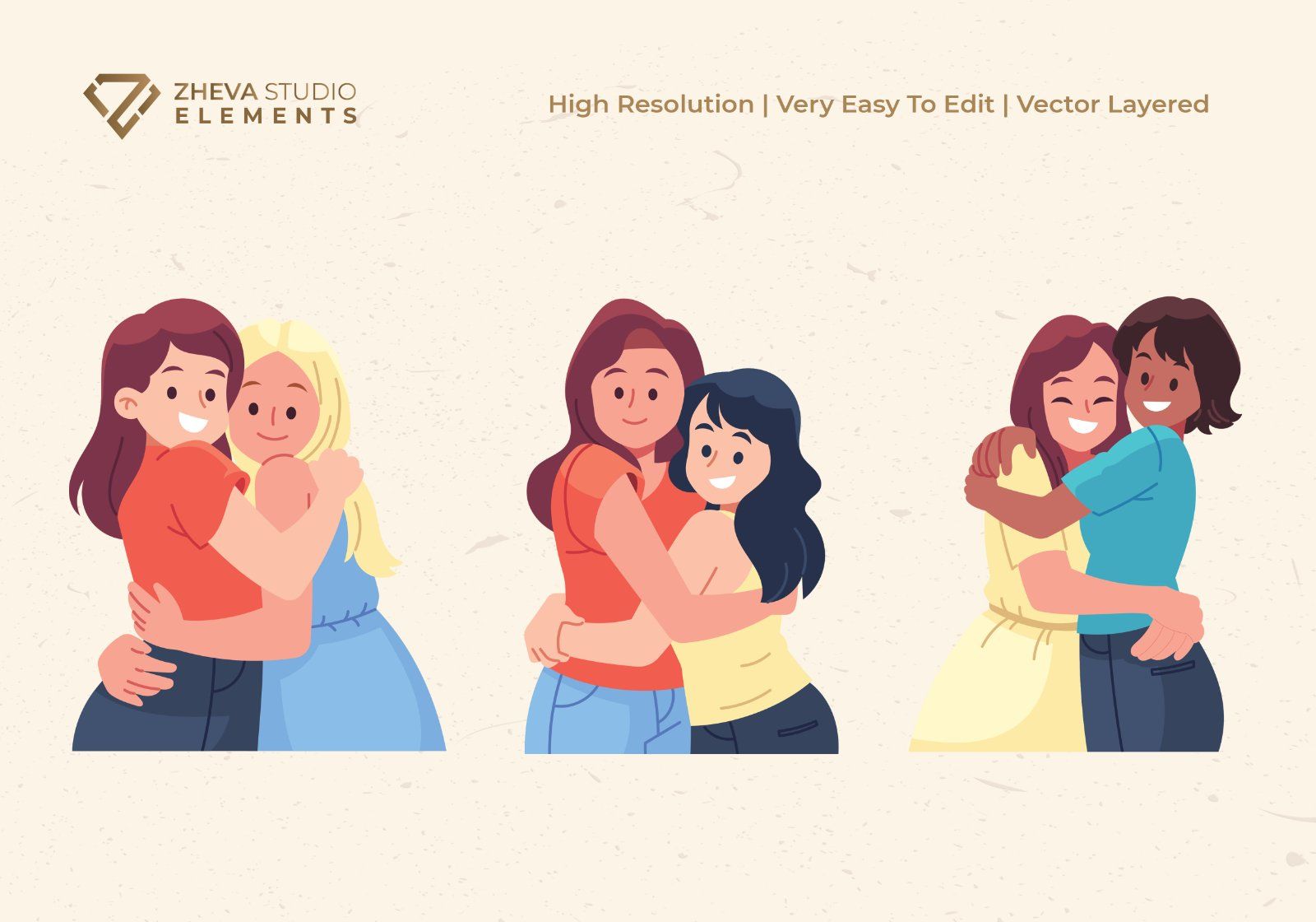 Premium Cute Couples and friends Hugging Vector Illustration