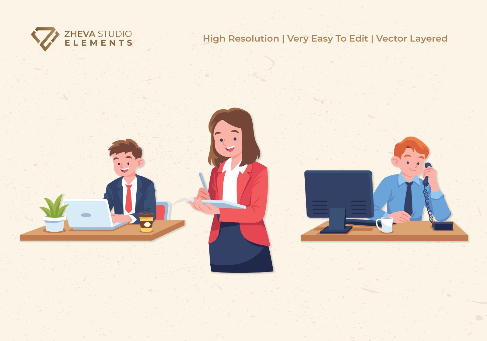 Premium Business People Working In Office Vector Illustration – 6 EPS & PNG Files