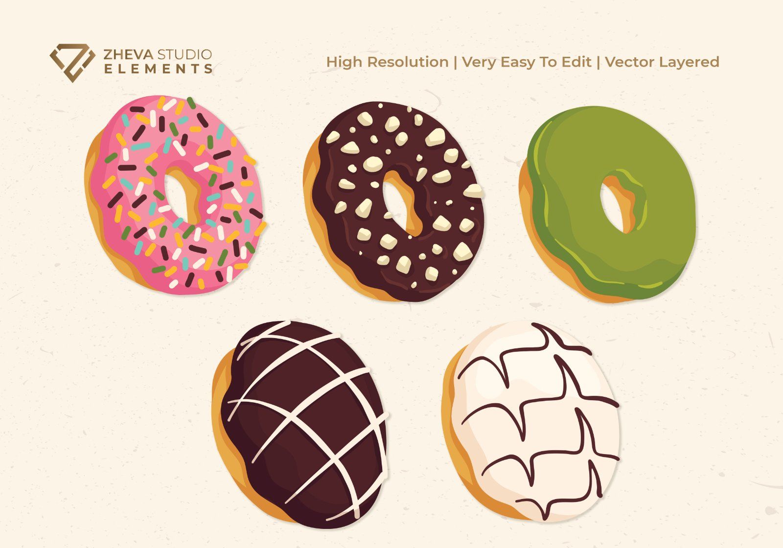 Premium Sweet Donuts Vector Illustration – 9 EPS & PNG Files