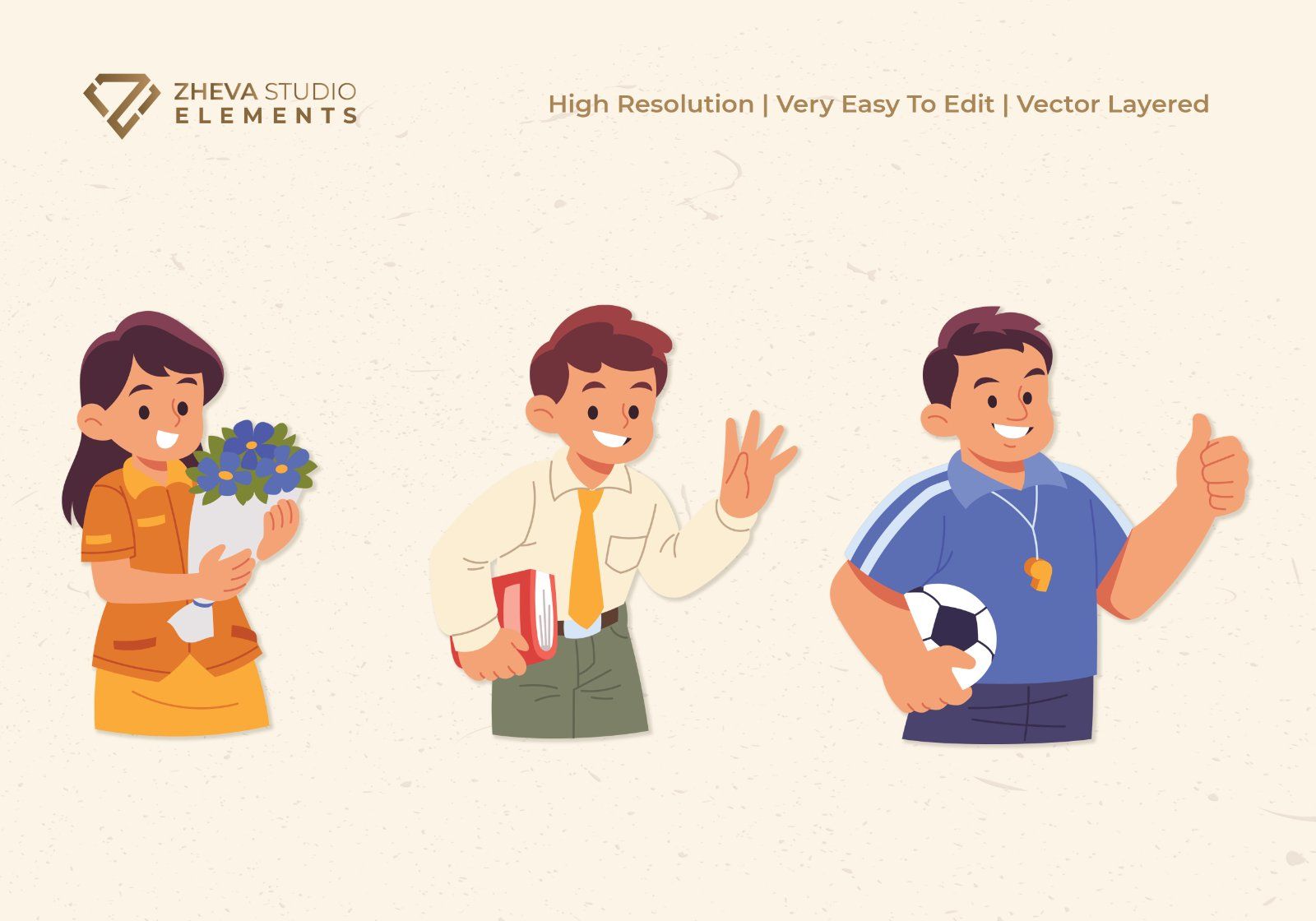 Premium Educator and Professional Characters Vector Illustration – 6 EPS & PNG Files