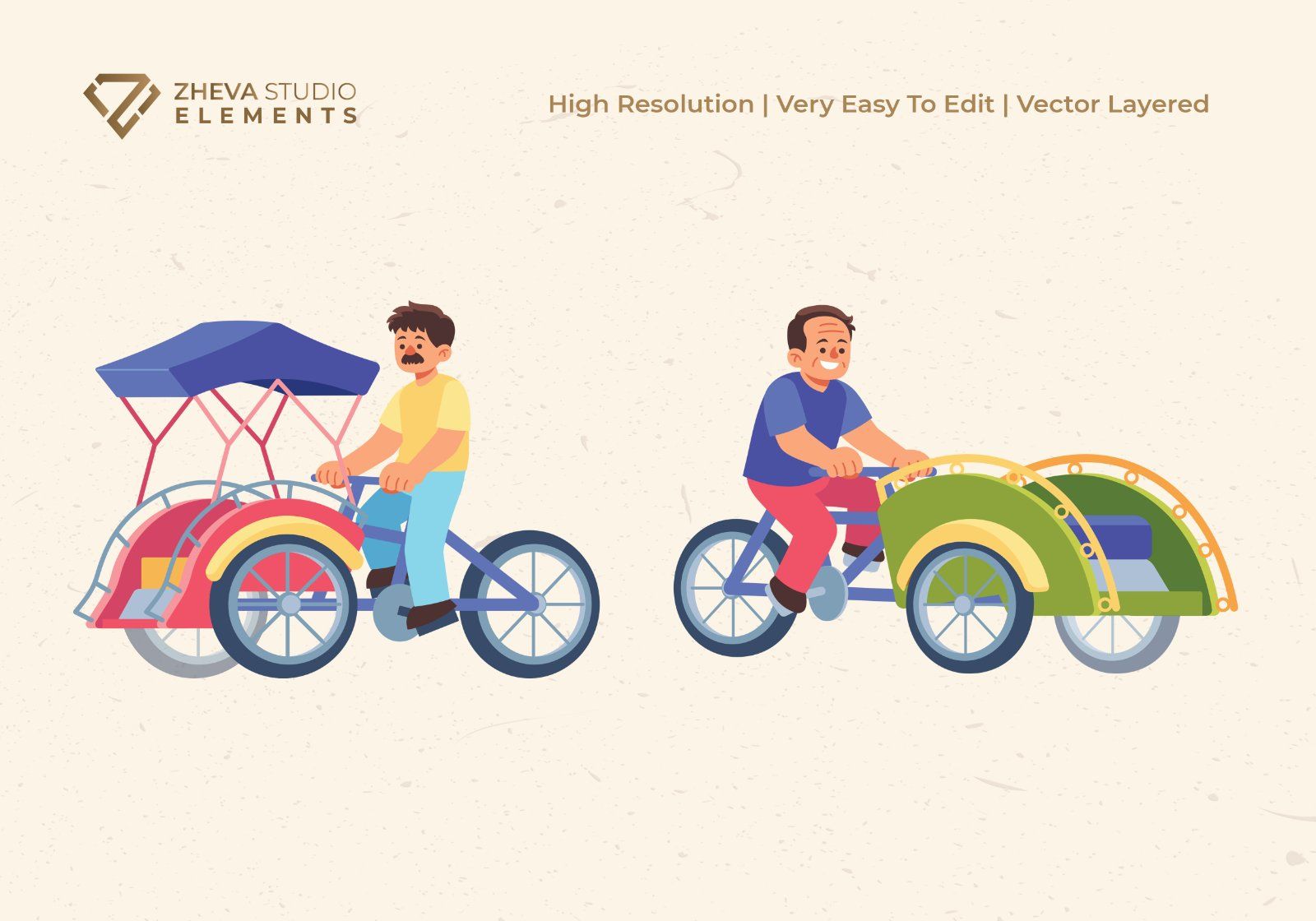Premium Traditional Cycle Rickshaw Cartoon Vector Illustration