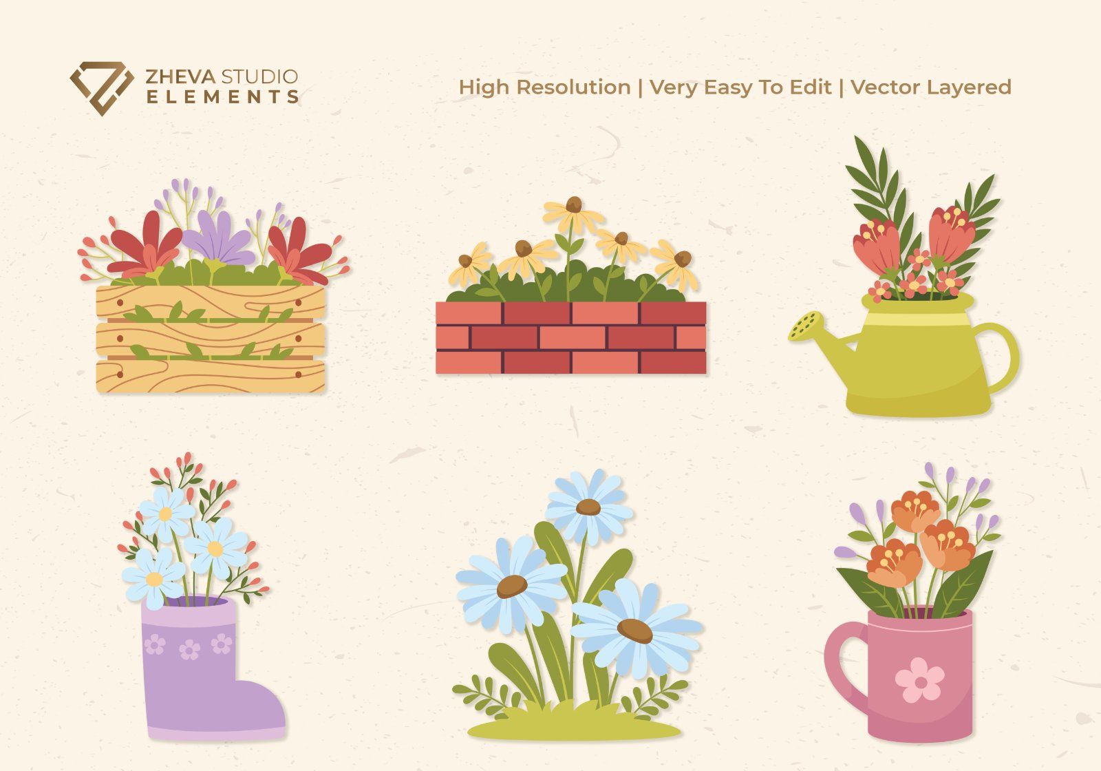 Premium Spring Flowers in Decorative Vases Vector Illustration – 12 EPS & PNG Files
