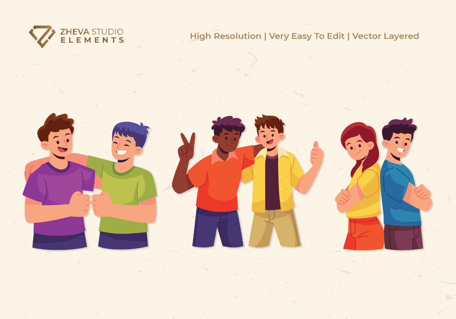 Premium Happy Friendship and Togetherness Vector Illustration – 6 EPS & PNG Files