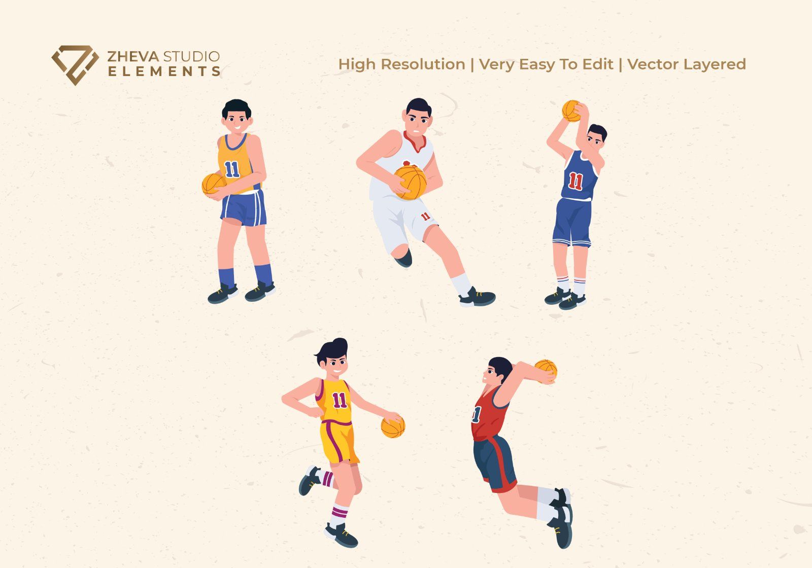 Premium Cartoon Basketball Athletes Vector Illustration