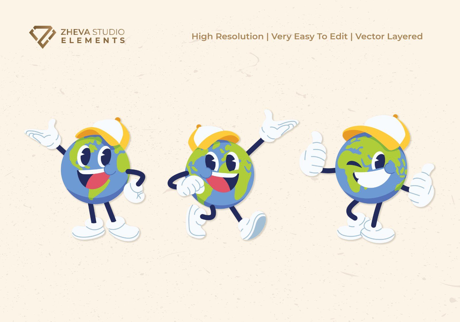 Premium Cute Earth Character Cartoon Vector Illustration – 6 EPS & PNG Files