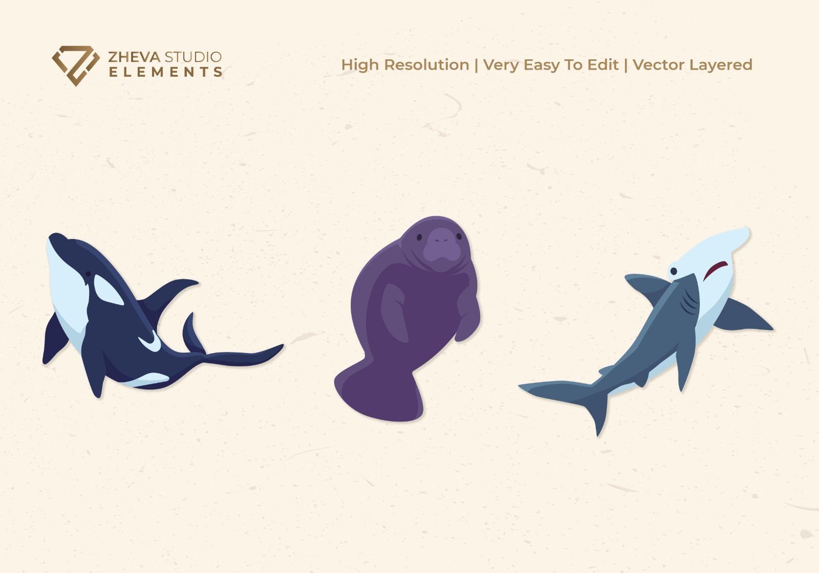 Premium Ocean Mammals and Sea Creatures Vector Illustration – 6 EPS & PNG Files