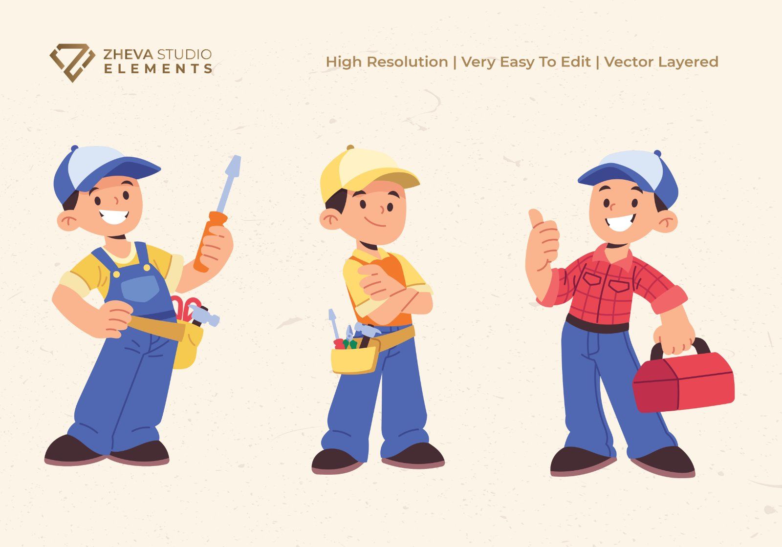 Premium Cartoon Contruction Workers Vector Illustration