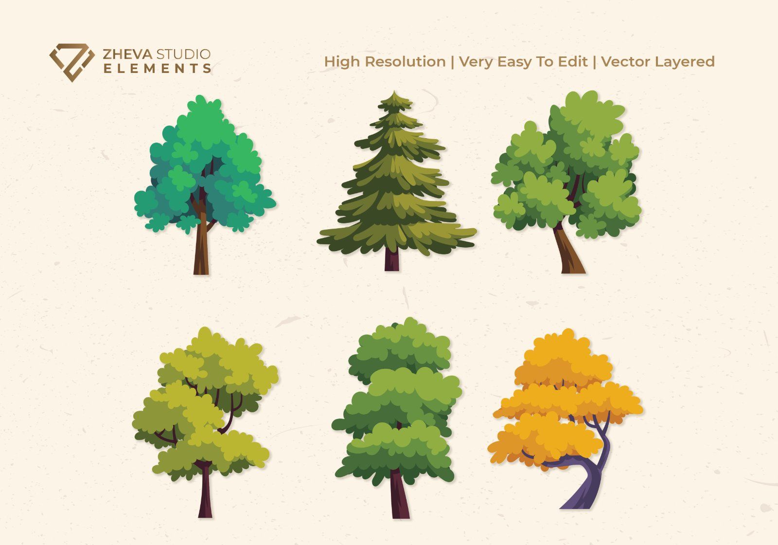 Premium Colorful Trees Pack Vector Illustration – 12 EPS & PNG Files