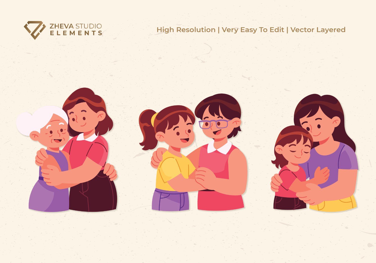 Premium Mother and Daugter Hug Vector Illustration – 6 EPS & PNG Files