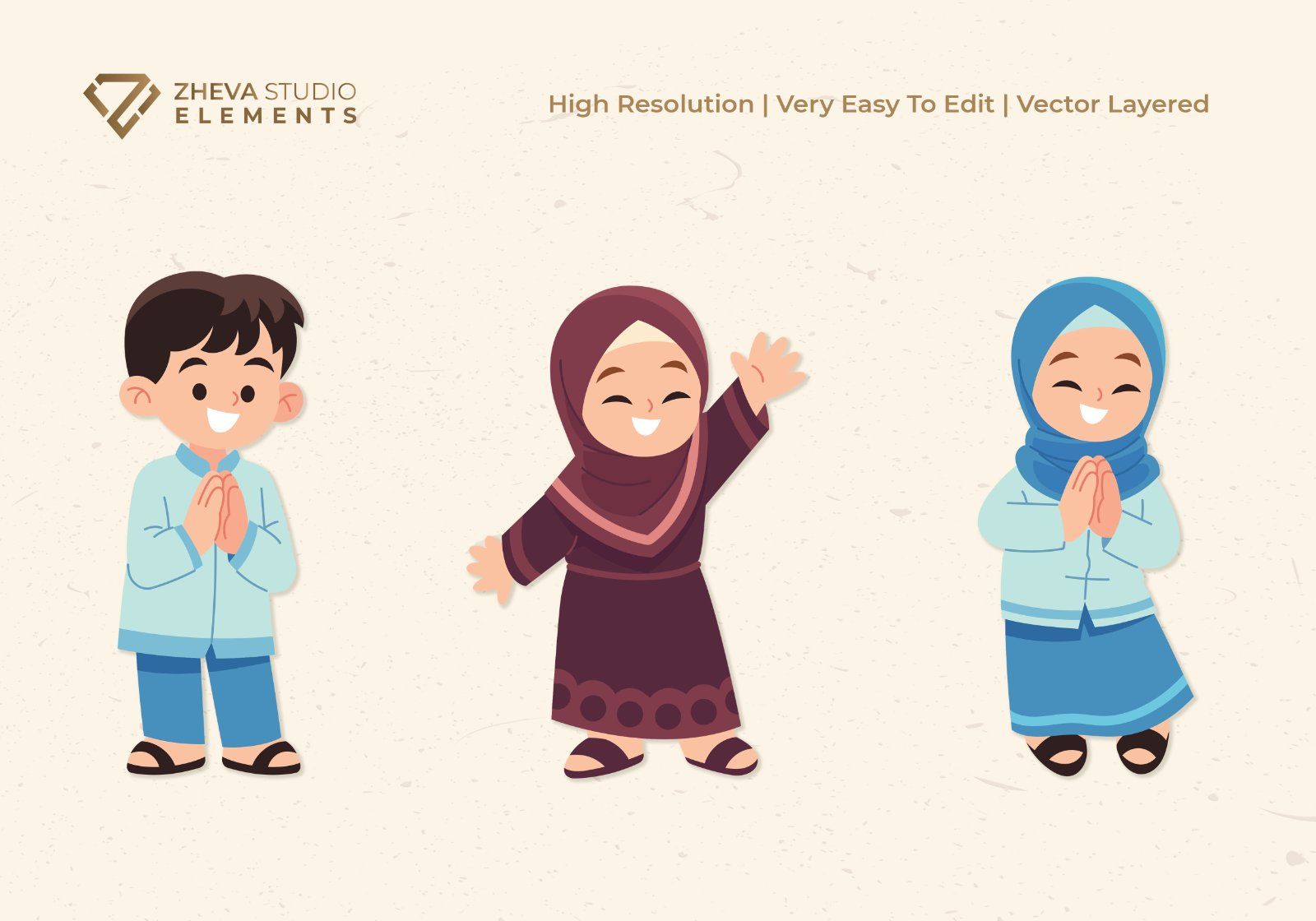Premium Muslim Kids Vector Illustration – 6 EPS & PNG Files