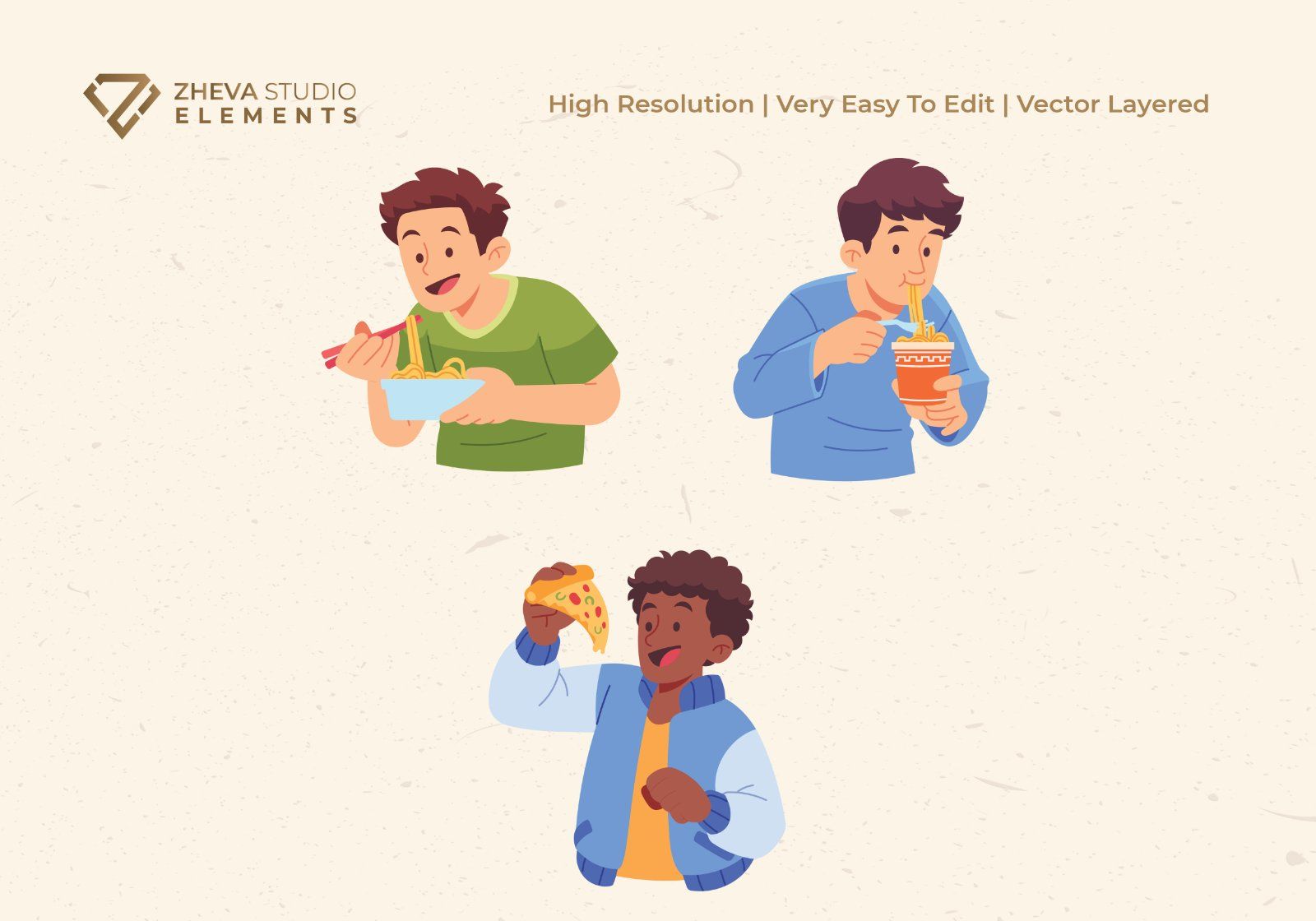 Premium People Enjoying Delicious Food Vector Illustration