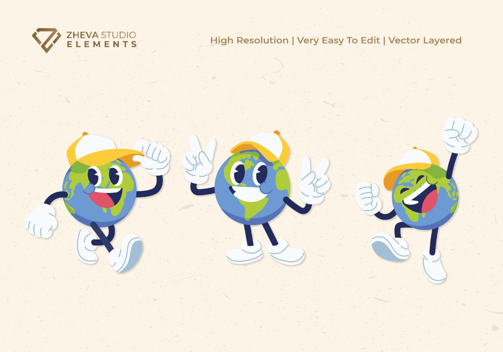 Premium Cute Earth Character Cartoon Vector Illustration – 6 EPS & PNG Files