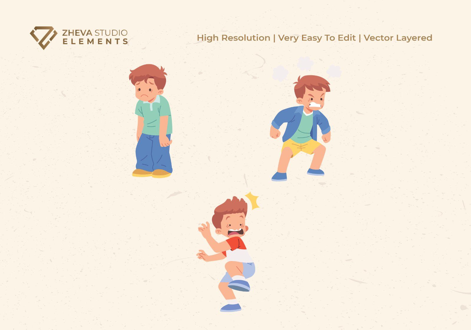 Premium Cute Kids Expressing Different Emotions Vector Illustration