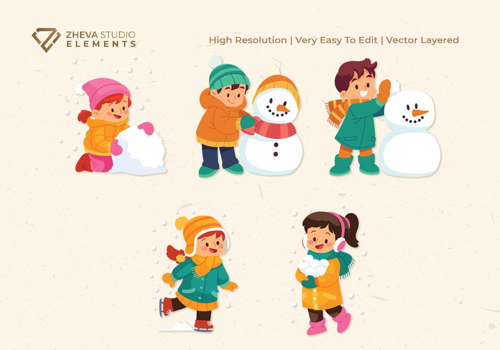 Premium Kids Playing in Snow Vector Illustration – 10 EPS & PNG Files