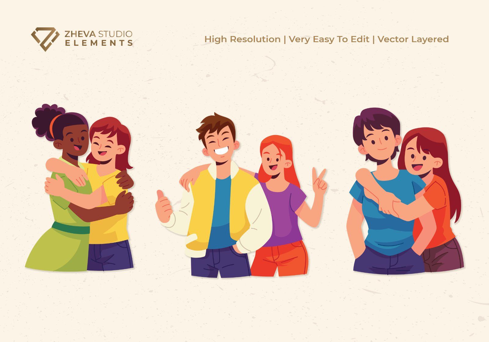 Premium Happy Friendship and Togetherness Vector Illustration – 6 EPS & PNG Files