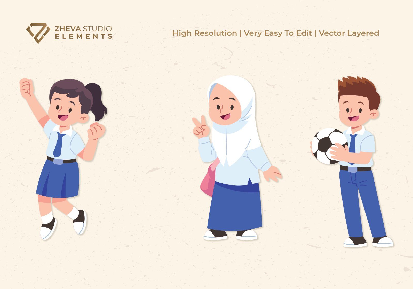 Premium Cute Students in Uniform Vector Illustration – 6 EPS & PNG Files