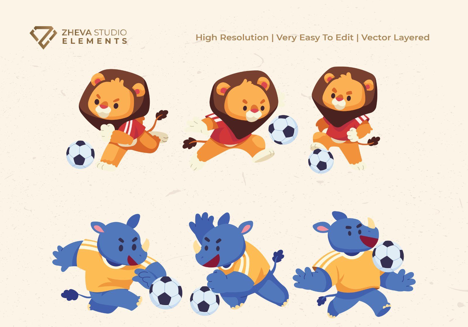 Premium Animal Football Vector Illustration   – 6 EPS & PNG Files 