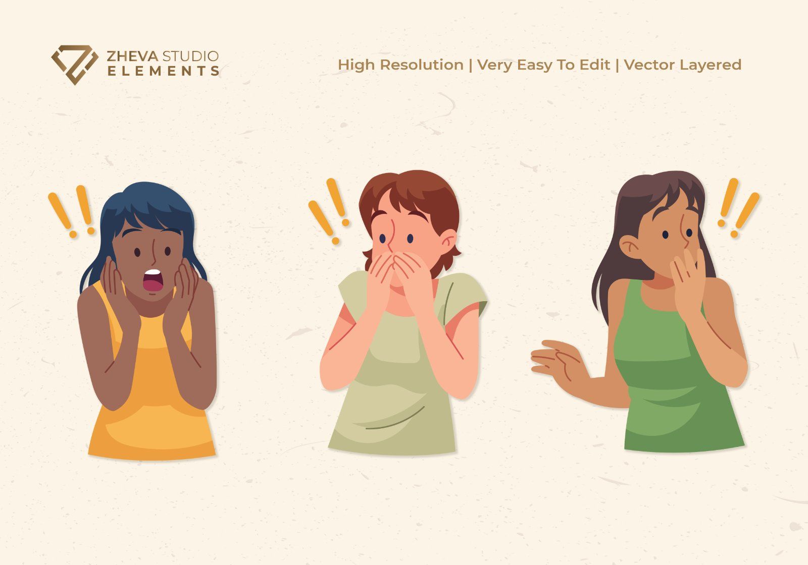 Premium Shocked Face Expressions Vector Illustration – 6 EPS & PNG Files