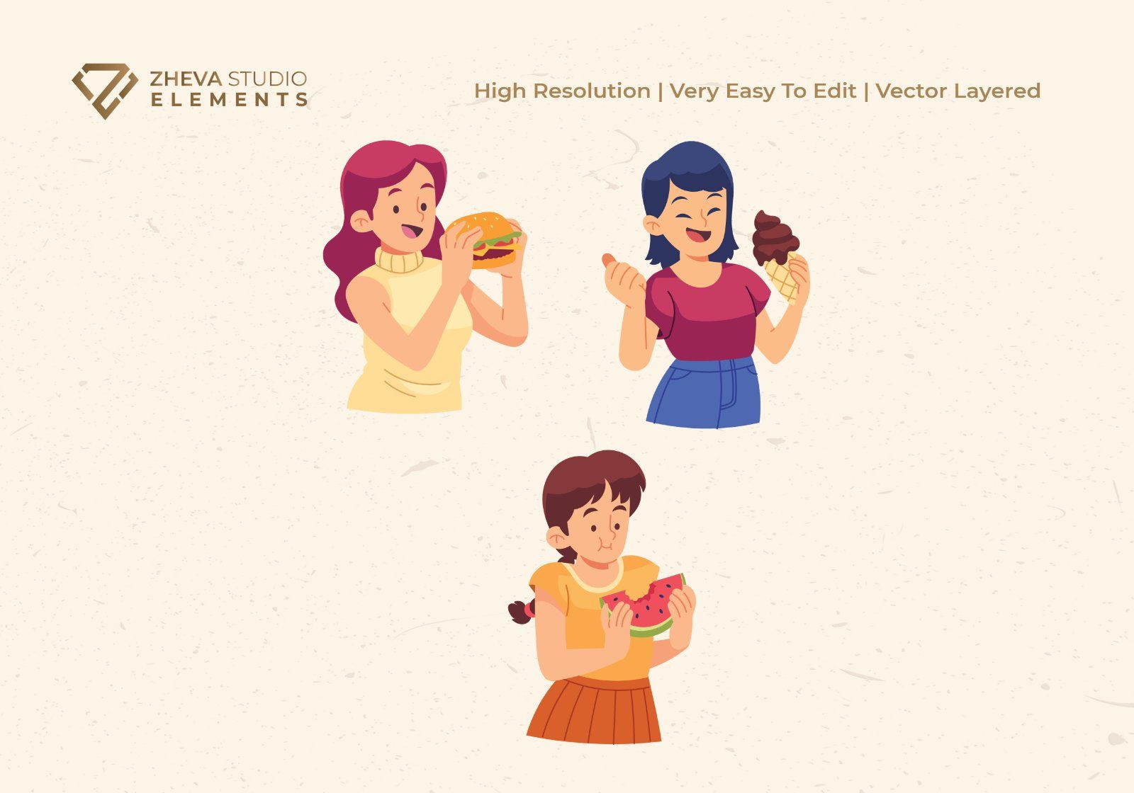 Premium People Enjoying Delicious Food Vector Illustration