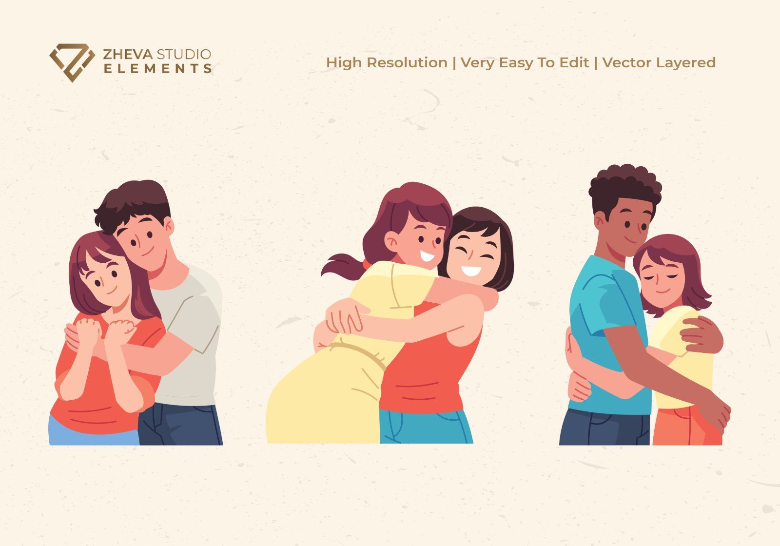 Premium Cute Couples and friends Hugging Vector Illustration