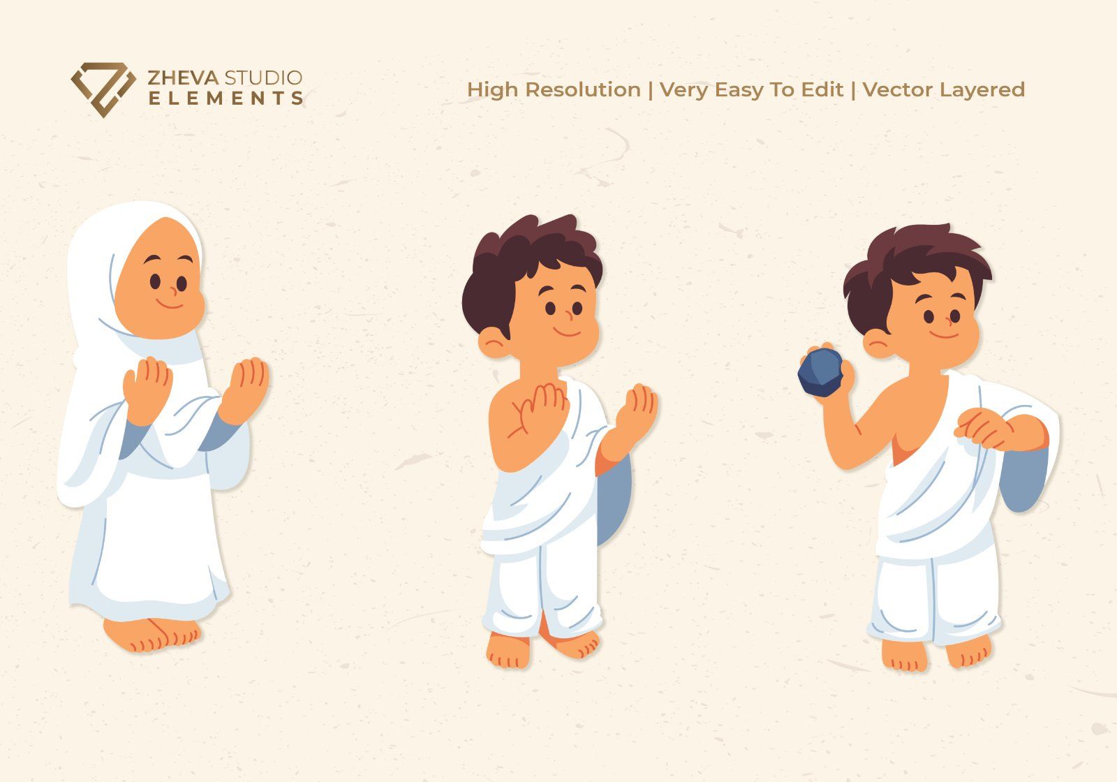 Premium Hajj Kids Character Vector Illustration – 6 EPS & PNG Files