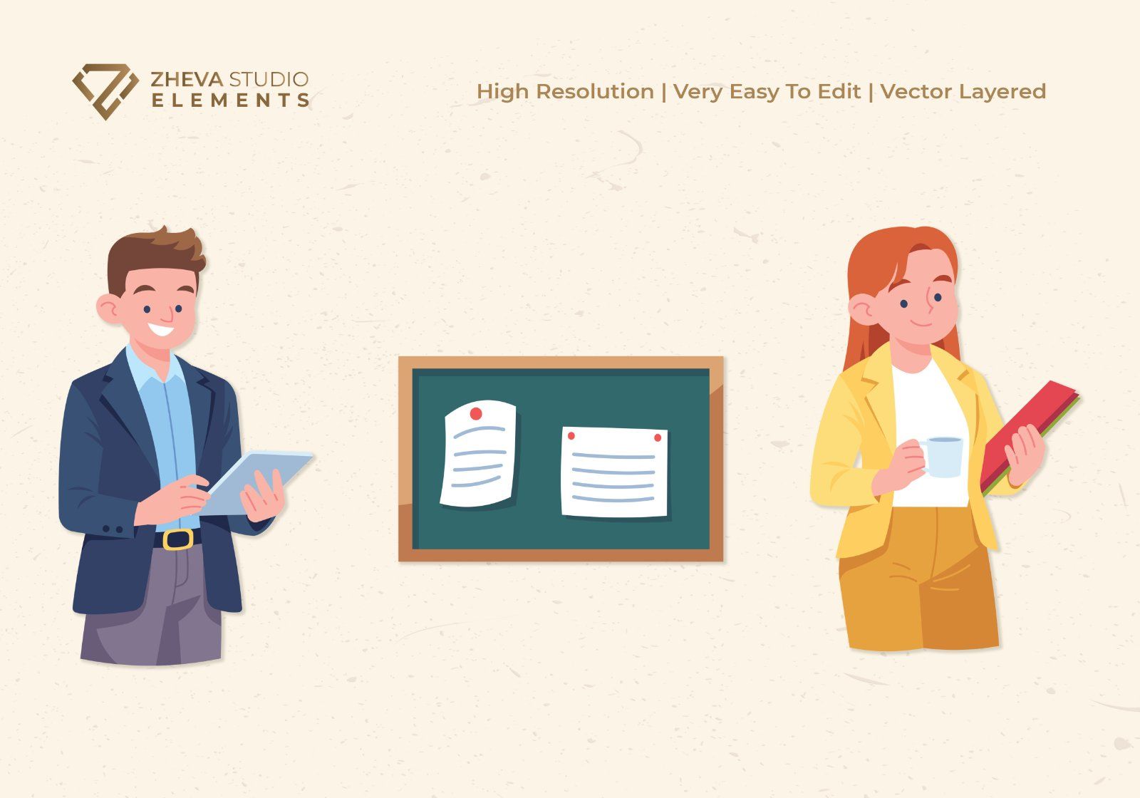 Premium Business People Working In Office Vector Illustration – 6 EPS & PNG Files