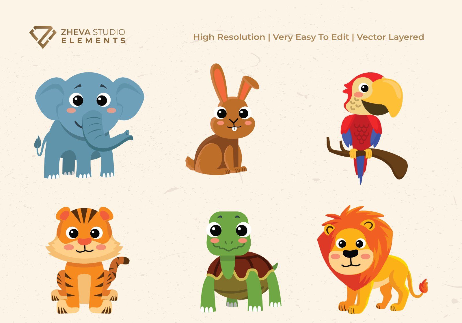 Premium Adorable Jungle Animal Vector Illustration – 6 EPS & PNG Files