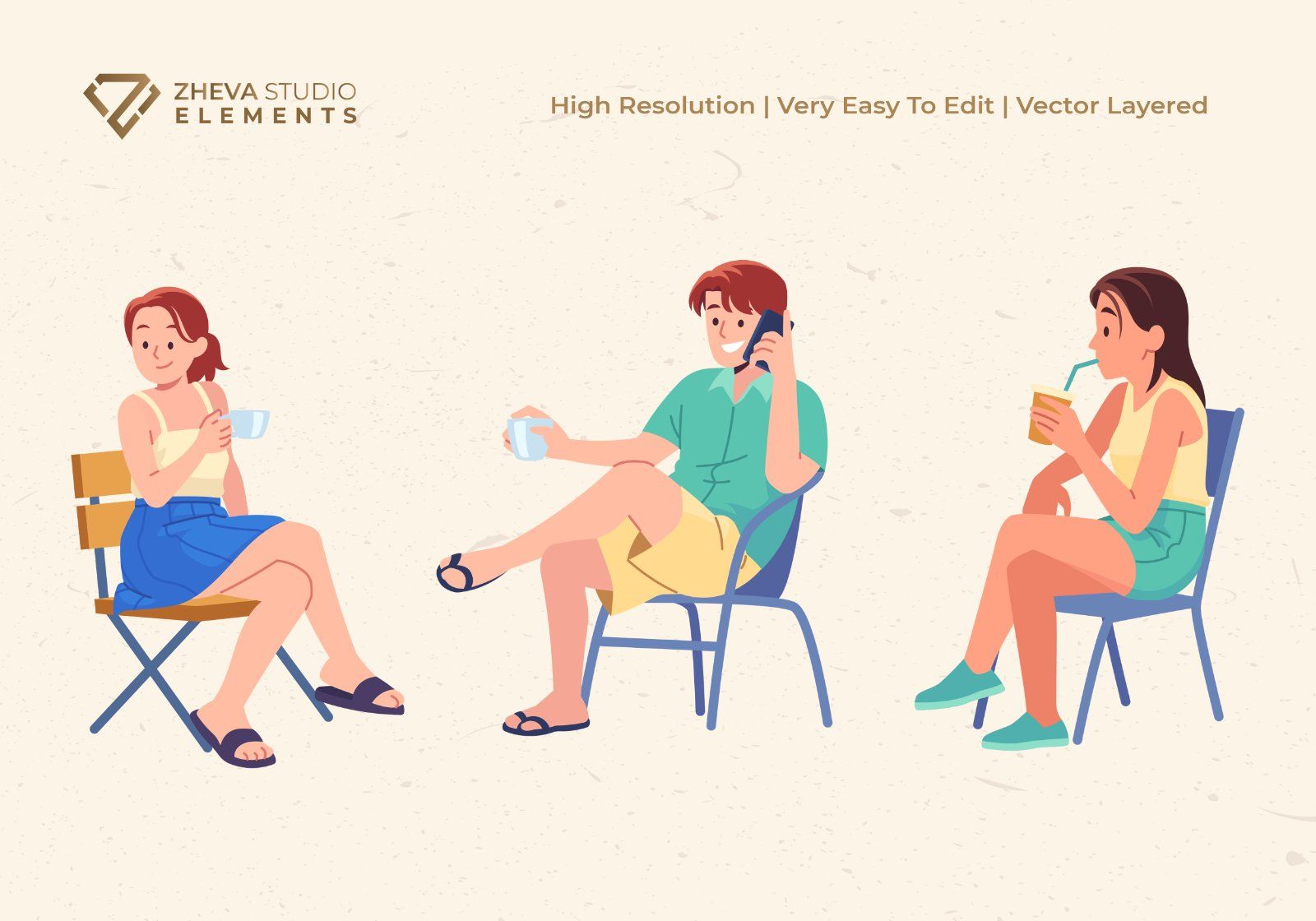 Premium People Sitting and Relaxing in a Cafe Vector Illustration