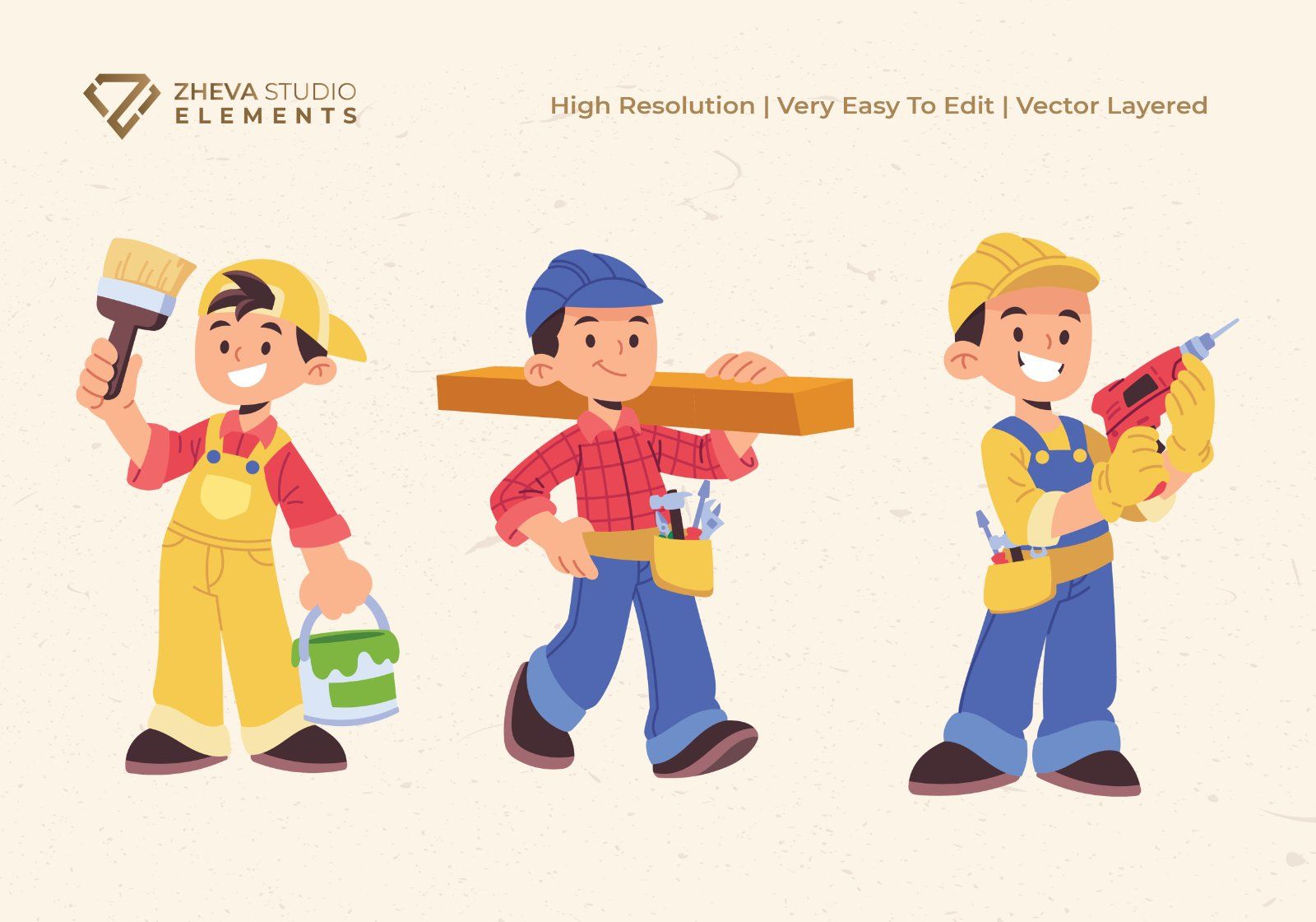 Premium Cartoon Contruction Workers Vector Illustration