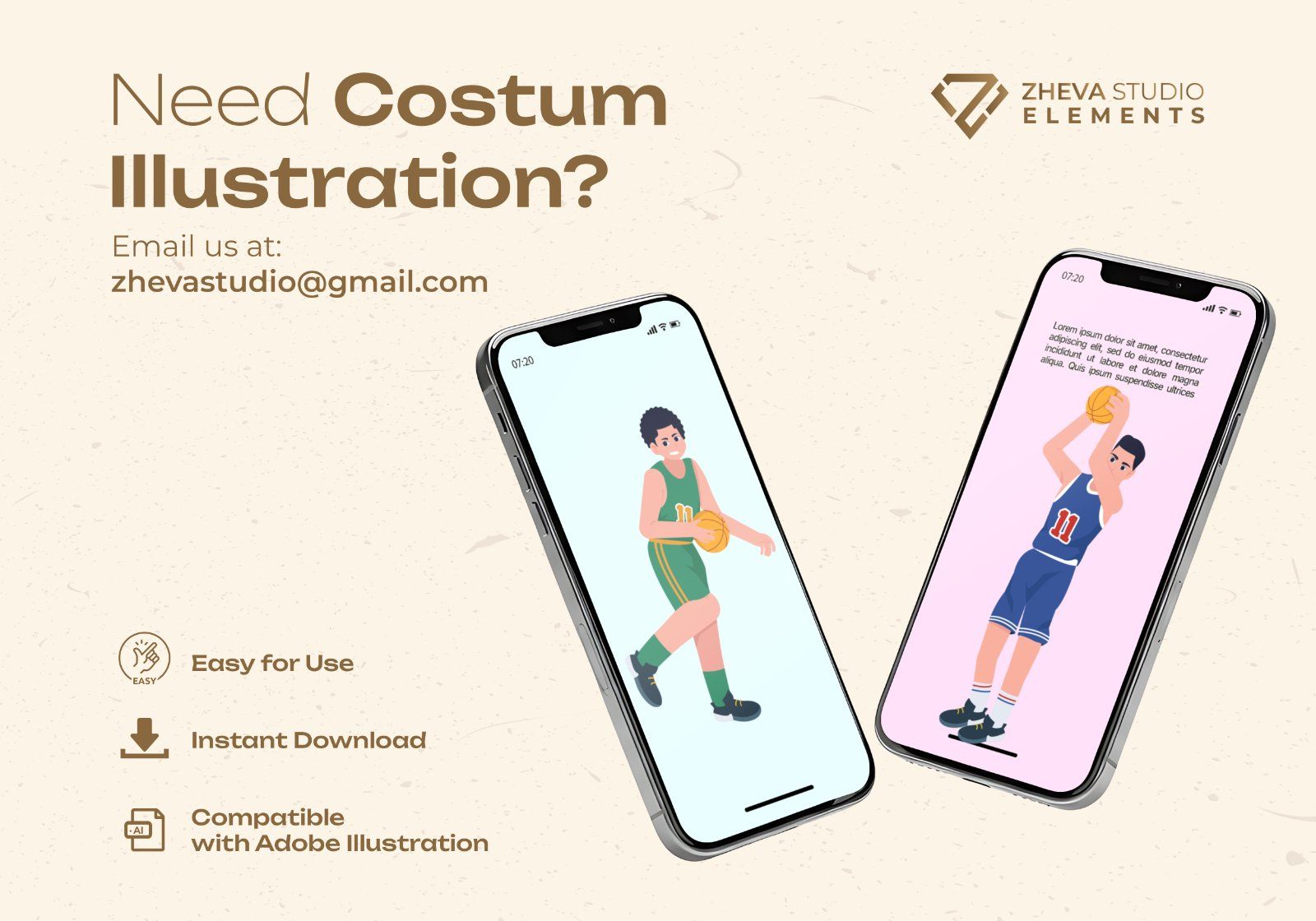 Premium Cartoon Basketball Athletes Vector Illustration