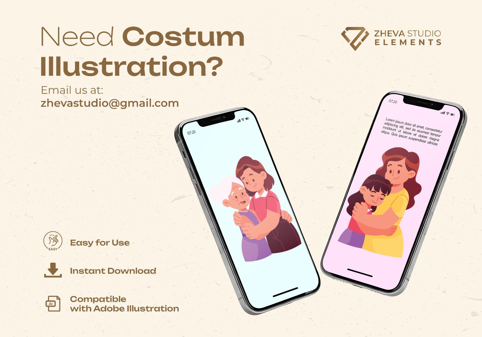 Premium Mother and Daugter Hug Vector Illustration – 6 EPS & PNG Files