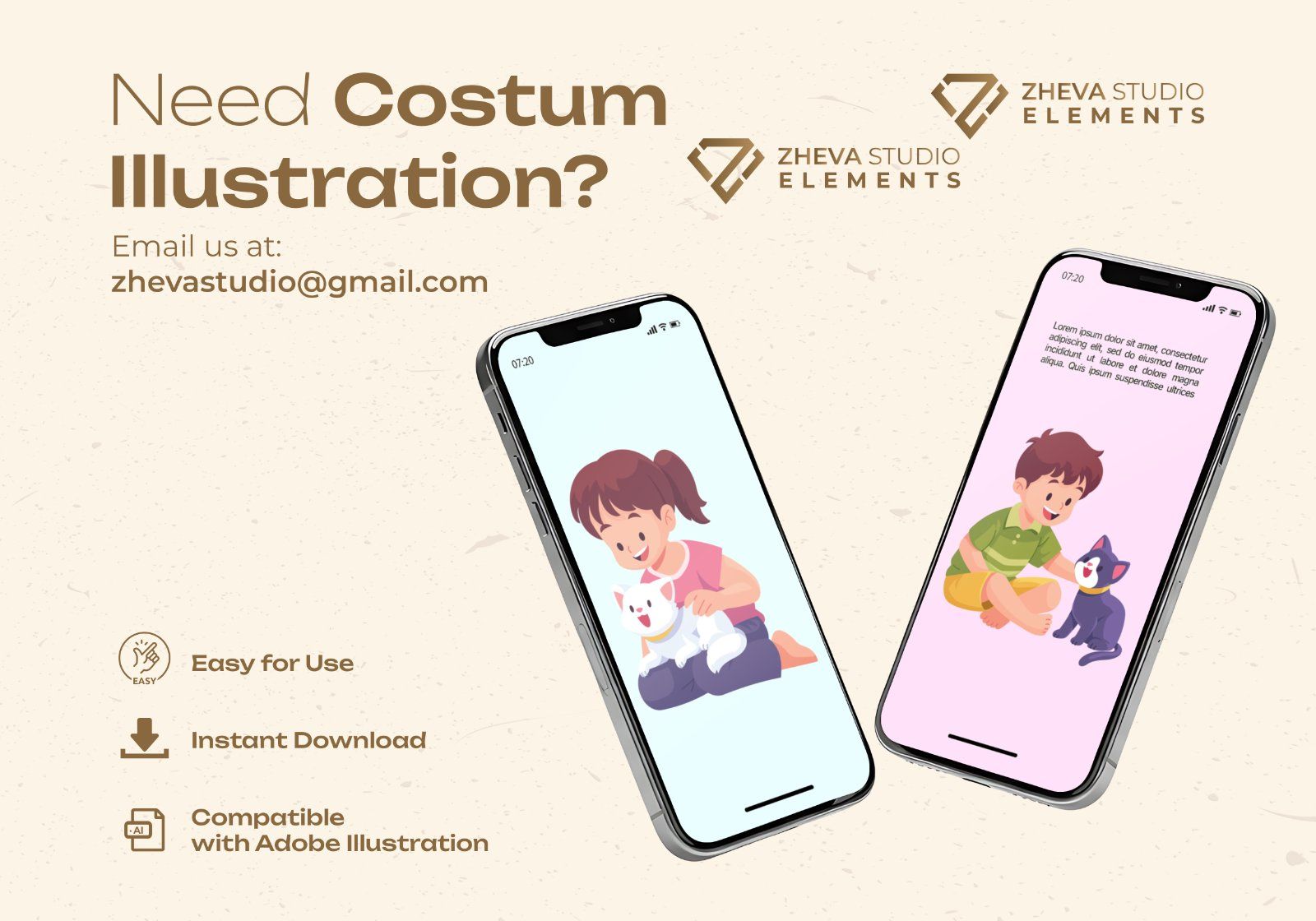 Premium Kids Playing with Cute Cats Vector Illustration