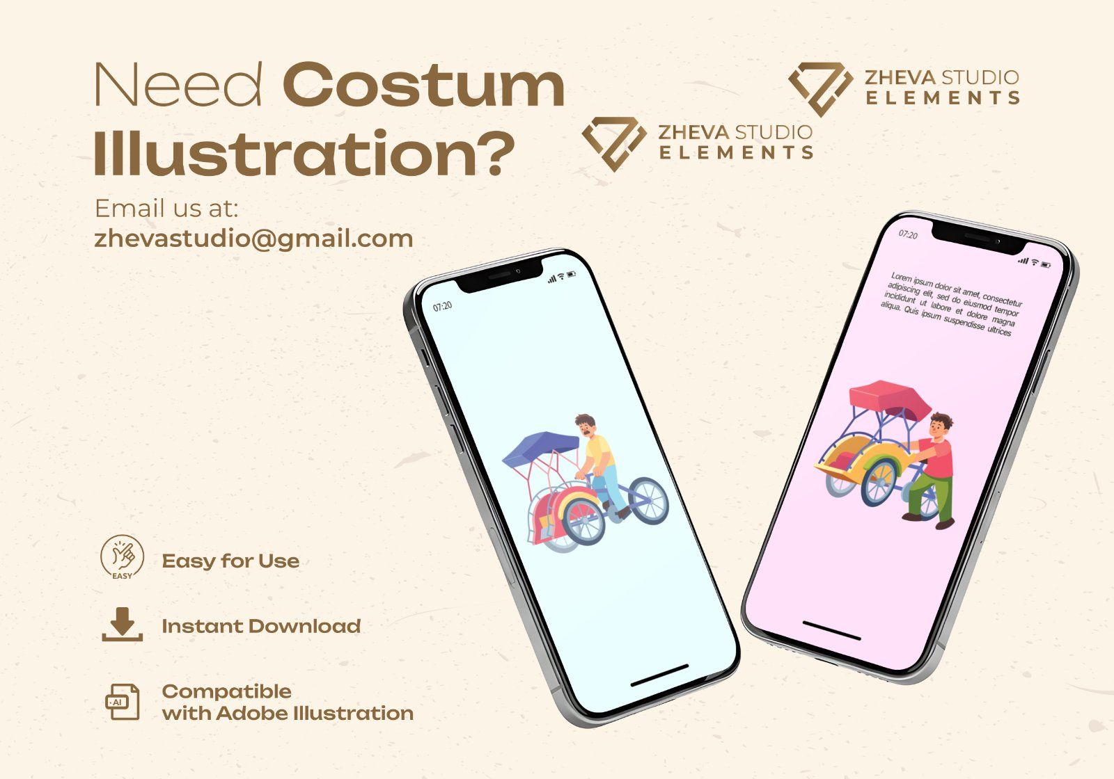 Premium Traditional Cycle Rickshaw Cartoon Vector Illustration