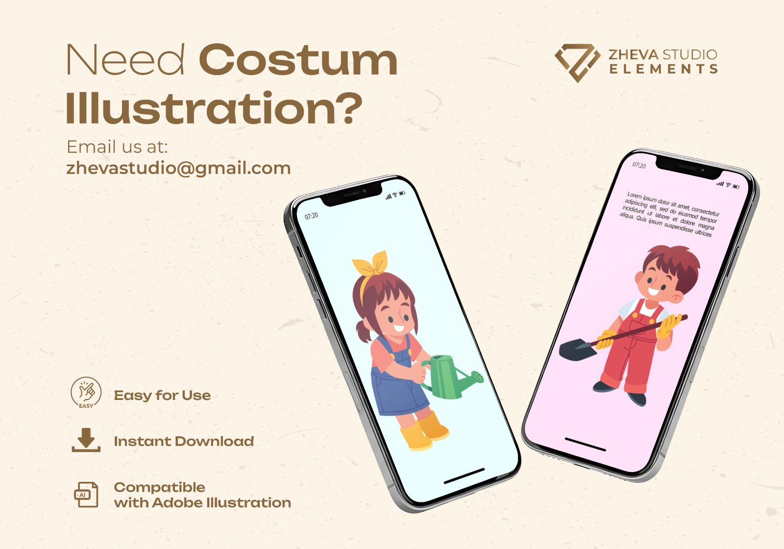 Premium Cute Kids Gardening Vector Illustration