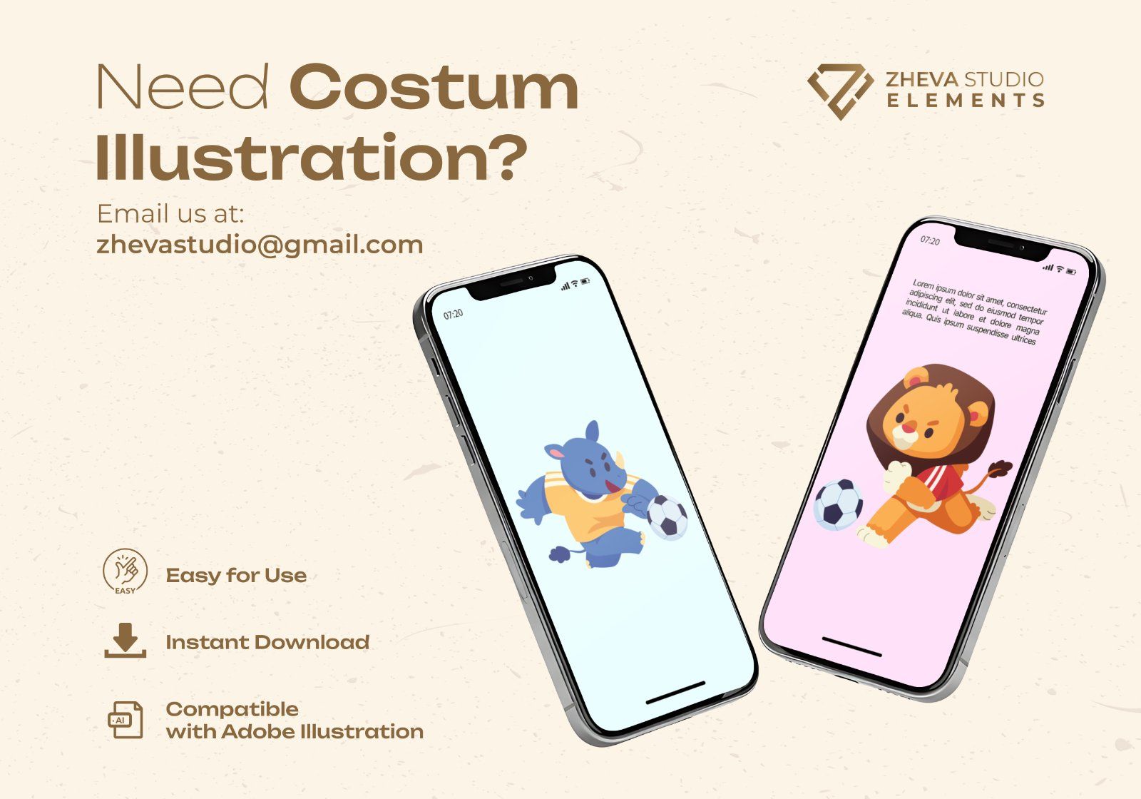 Premium Animal Football Vector Illustration   – 6 EPS & PNG Files 