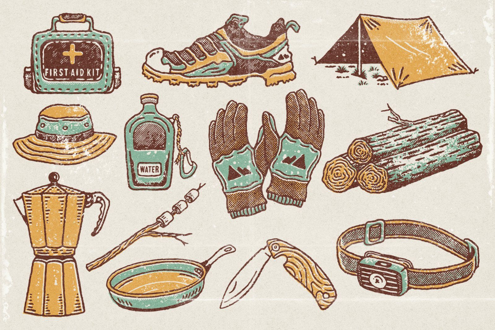Vintage Outdoor Icon Pack — Hand Drawn Camping & Adventure Gear