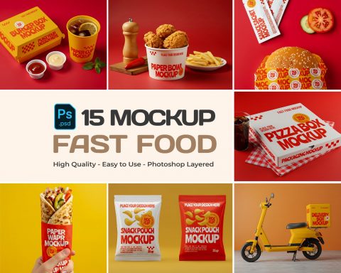 15 Fast Food Packaging Mockups – Burger, Pizza Box, Wrap, Snack Pouch & Delivery Kit