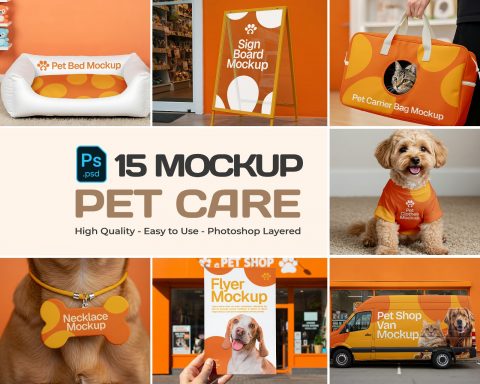 15 Pet Care Mockups – PSD Bed, Clothes, Van, Flyer & Branding Kit for Animal Retail