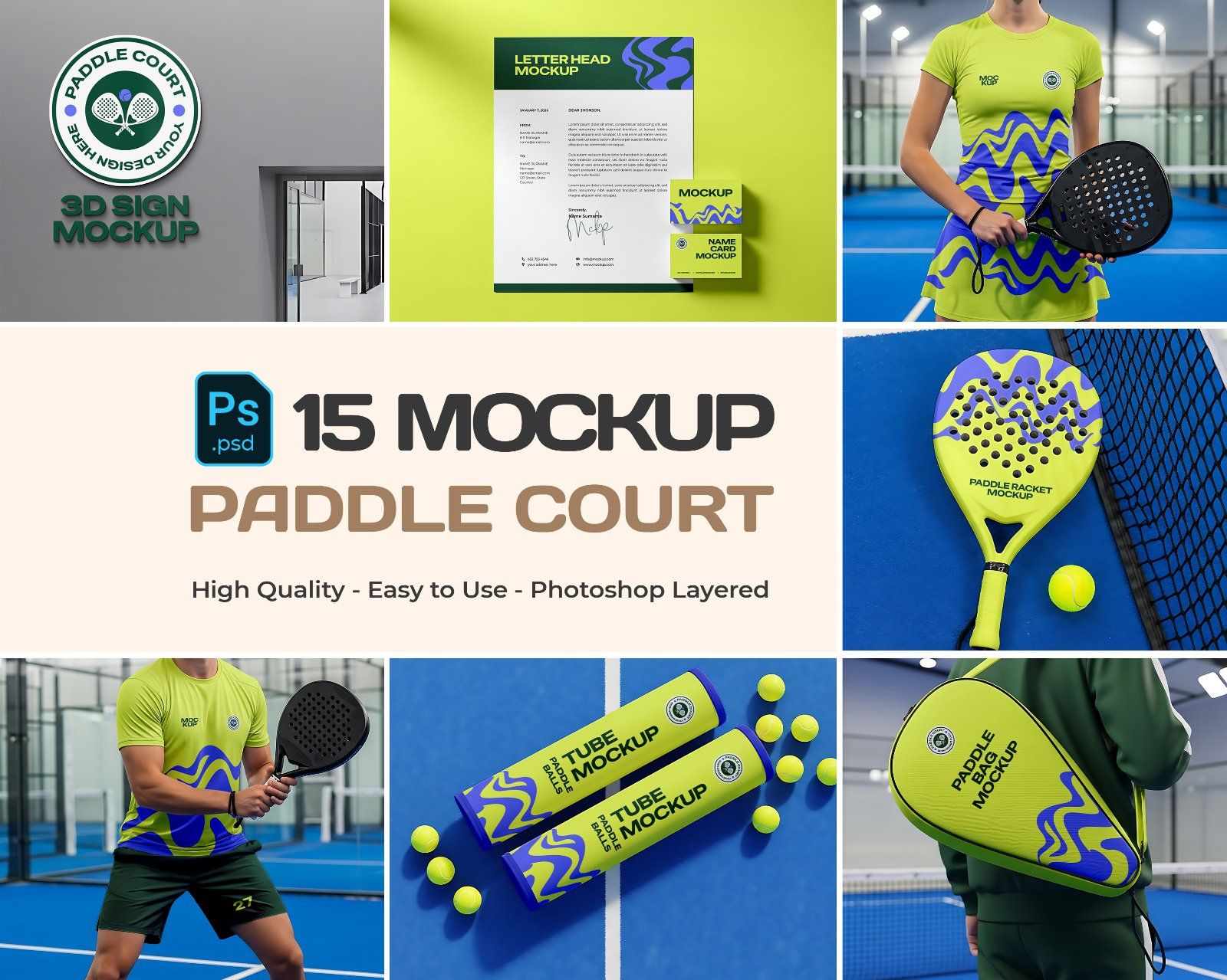 Paddle Court Mockup Bundle – 15 PSD Templates for Sports Branding & Equipment Design