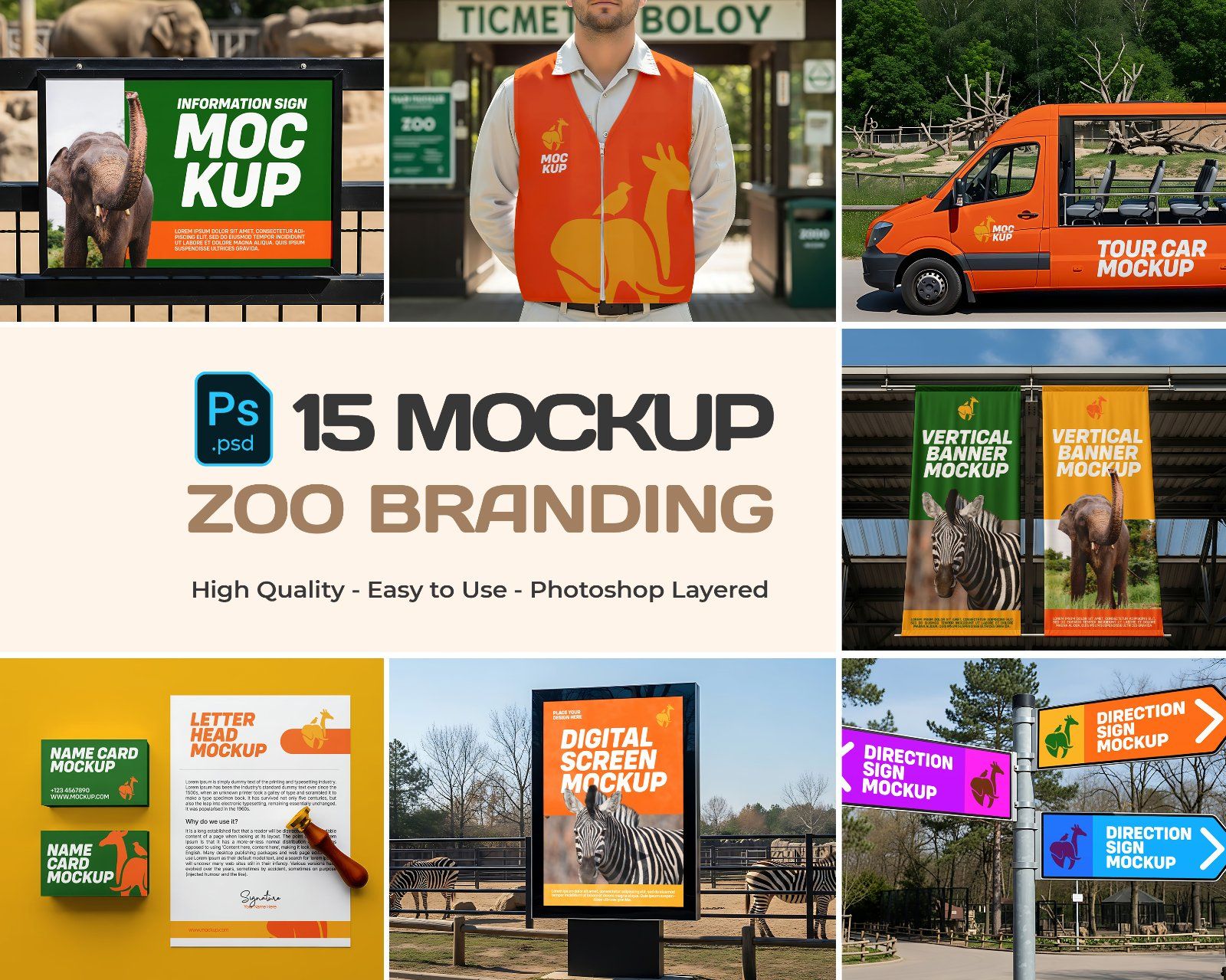 Zoo Branding Mockup Bundle – 15 PSD Templates for Wildlife Park & Animal Conservation Designs