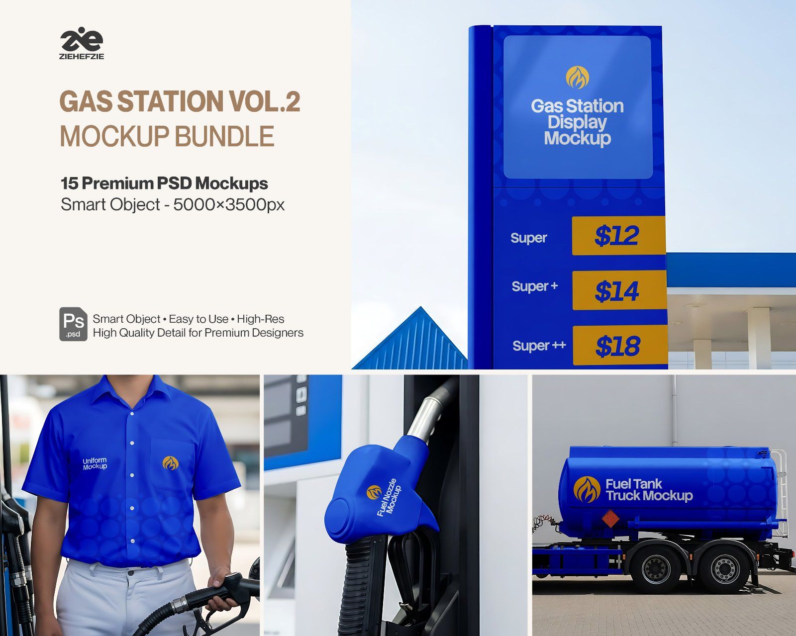 Gas Station Branding Mockup Bundle Vol.2 – 15 Premium PSD | Fuel Pump, Display Board, Uniform & Tank