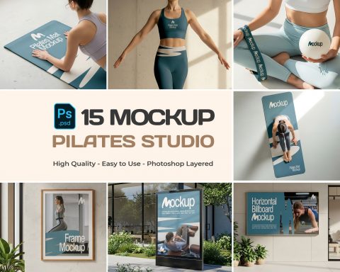 Pilates Studio Mockup Bundle – 15 PSD Templates for Fitness & Wellness Branding