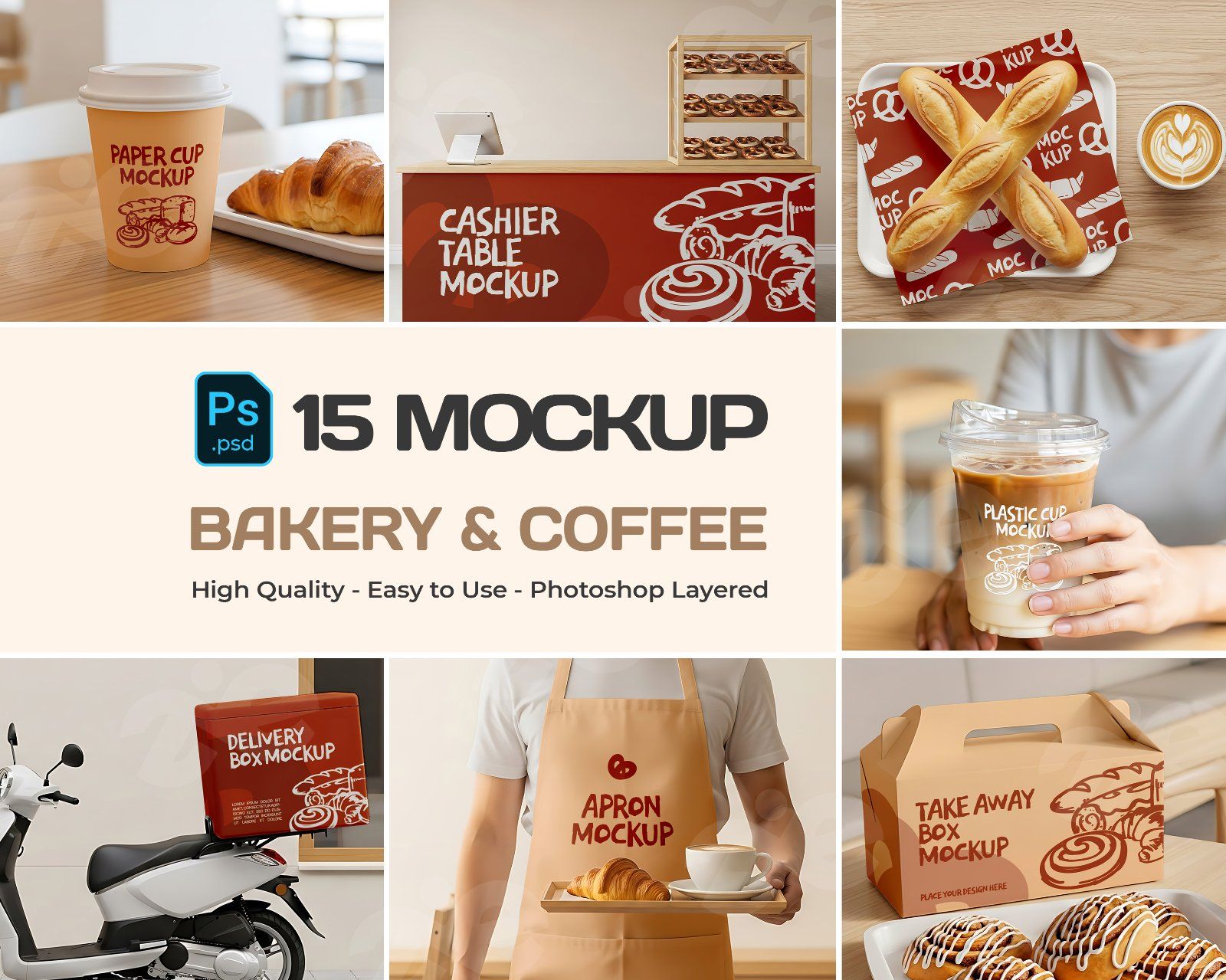 Bakery & Coffee Shop Mockup Bundle – 15 PSD Templates for Café Branding and Packaging Design