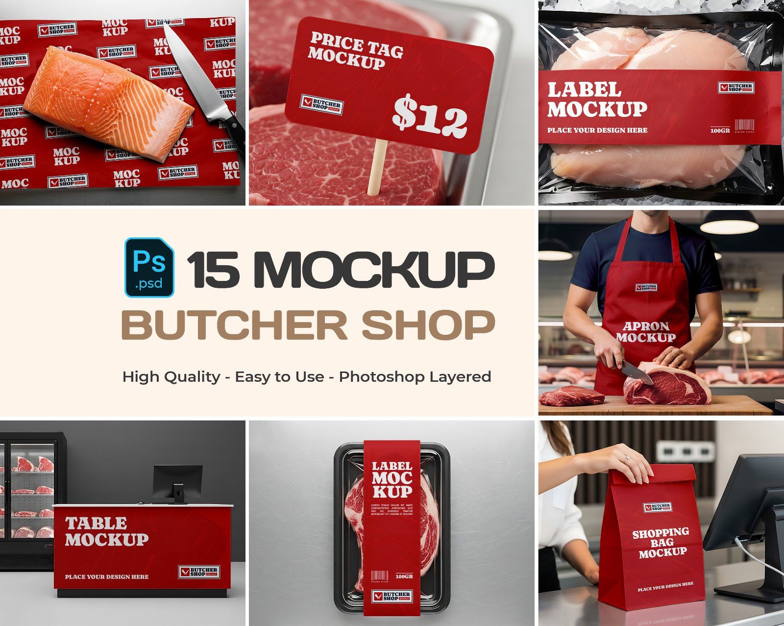 Meat & Fish Market Mockup Bundle – 15 PSD Templates for Butcher Shop Branding