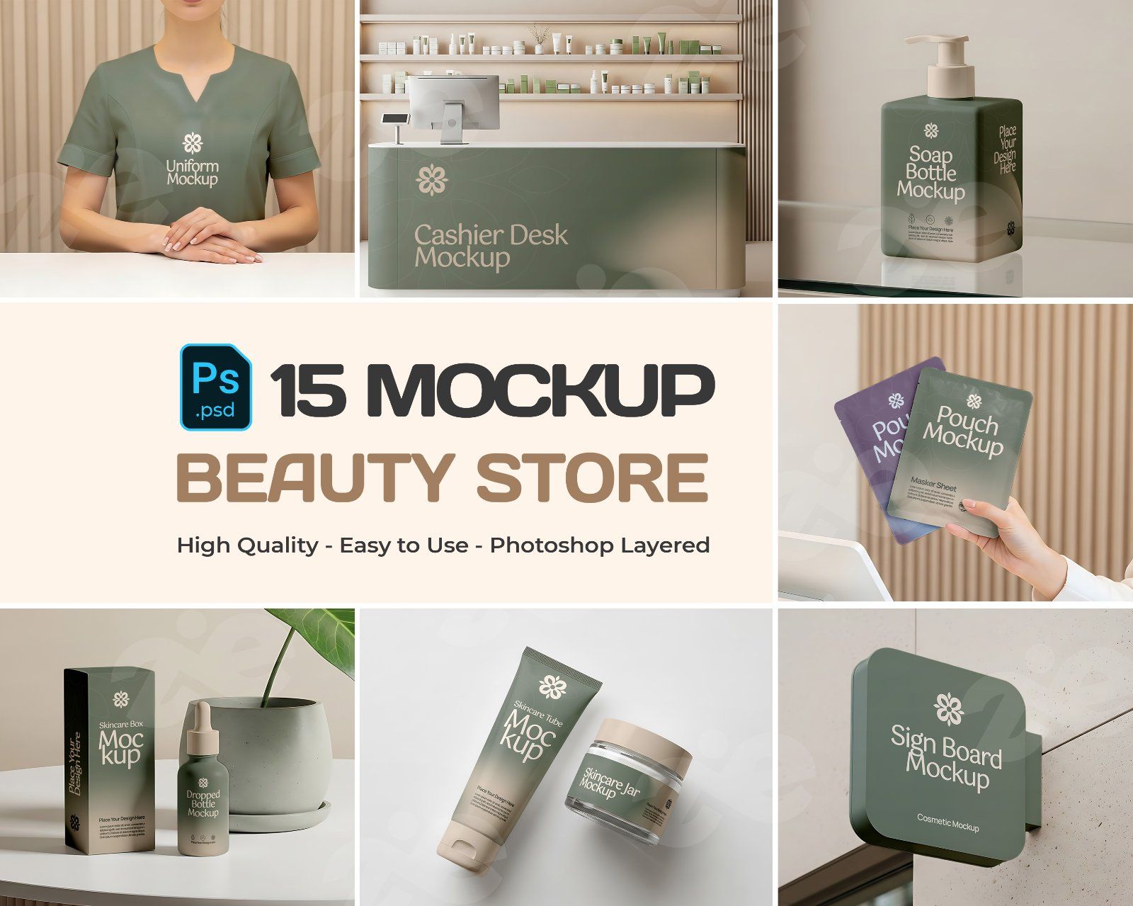Premium Beauty Store Mockup Bundle – 15 PSD Templates for Cosmetic Branding & Skincare Packaging Des