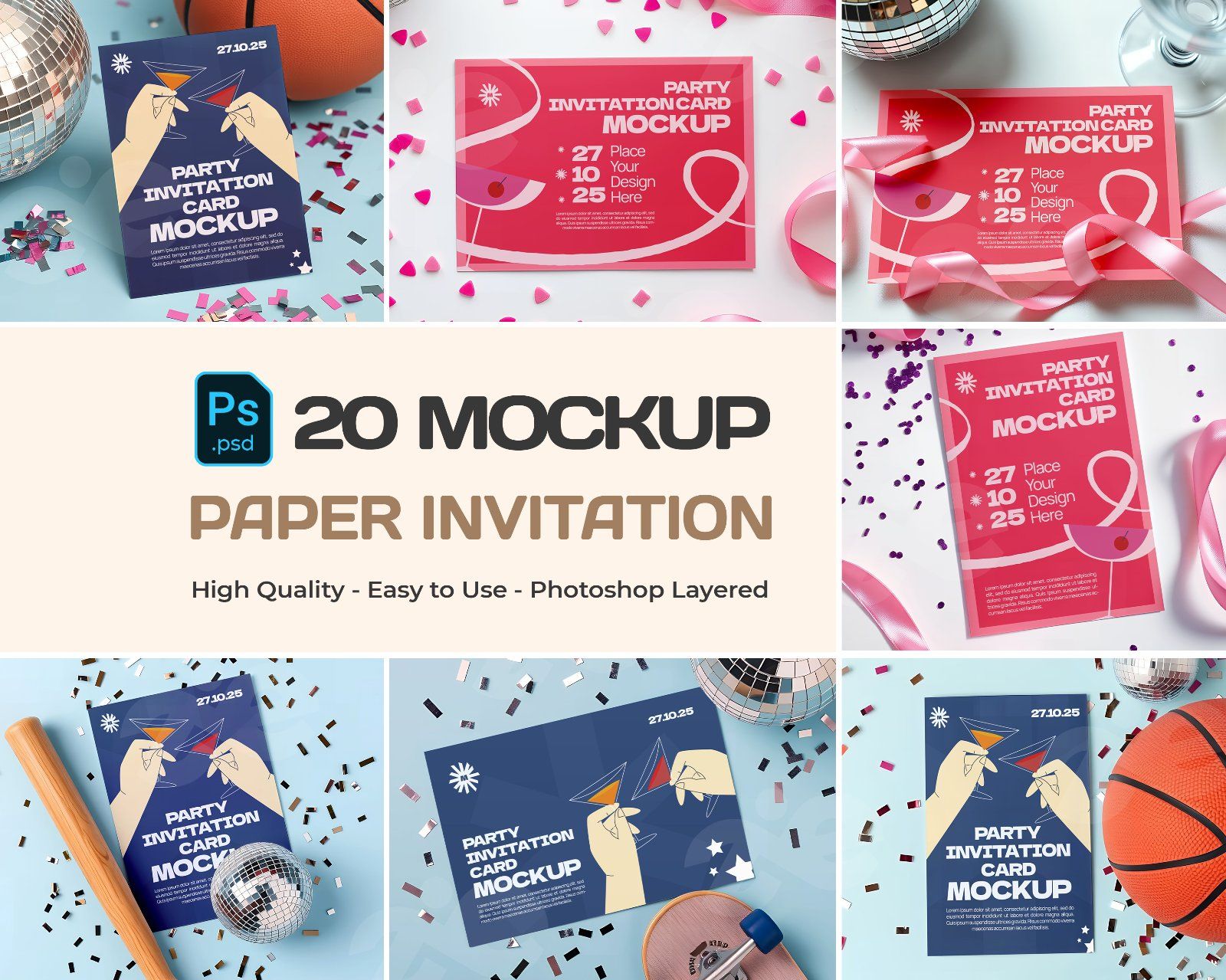 Premium Party Invitation Boy and Girl Mockup Bundle