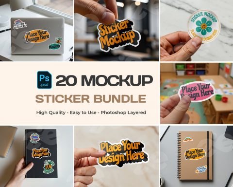 20 Premium Sticker Mockup Collection