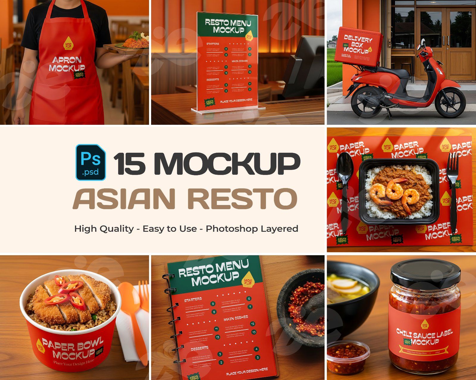 Asian Restaurant Mockup Bundle – 15 PSD Templates for Food & Packaging Branding