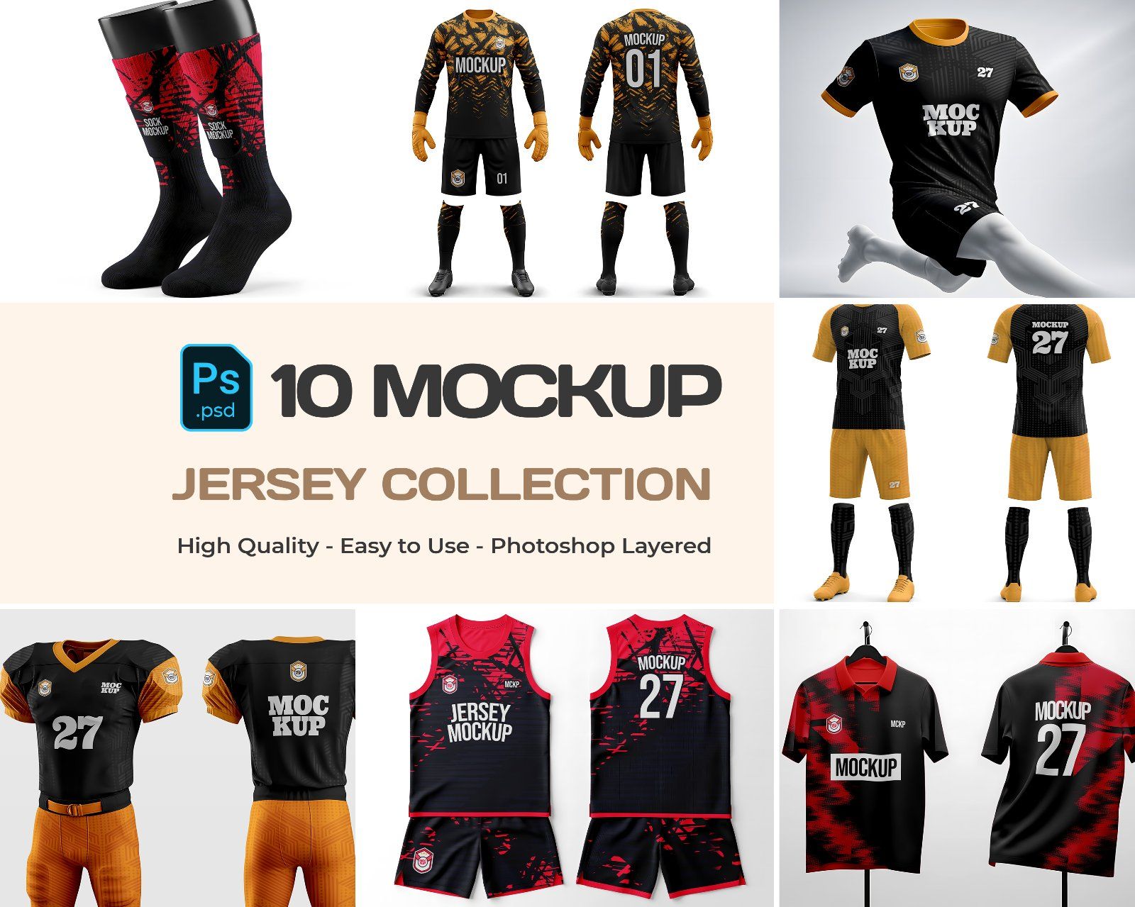 10 PSD Jersey Mockup Bundle – Football, Basketball, Polo, Soccer & Sportswear Uniform Kit